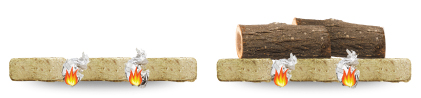 Burning wood bricks with cordwood